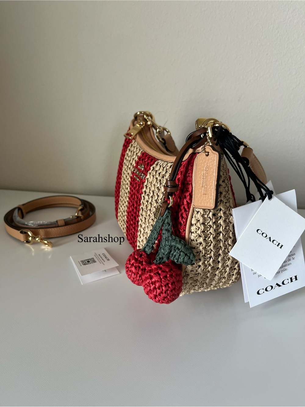 ✅Coach Teri Shoulder Bag With Stripes And Charm - Picture 4 of 13